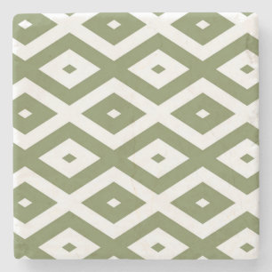 Olive-Green-White-Diamant-Muster Steinuntersetzer