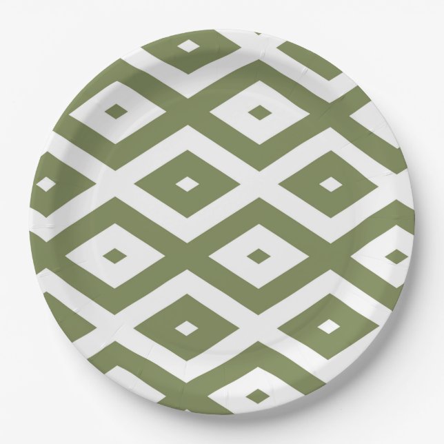 Olive-Green-White-Diamant Pappteller (Vorderseite)