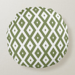 Olive-Green-White-Diamant Rundes Kissen