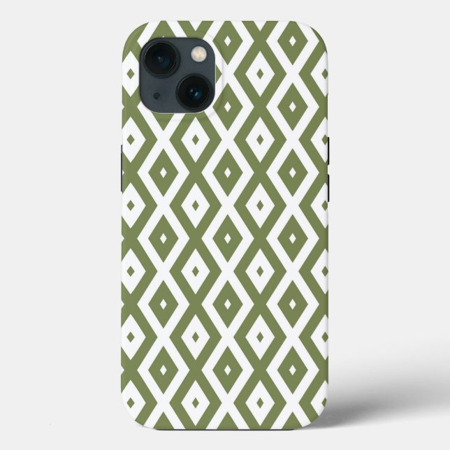Olive-green-white diamond pattern Case-Mate iP iPhone Hülle (Rückseite)