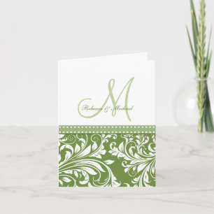 Olive Green & White Flora Damask Vielen Dank! Dankeskarte