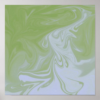 Olive Green, White Liquide Art Poster