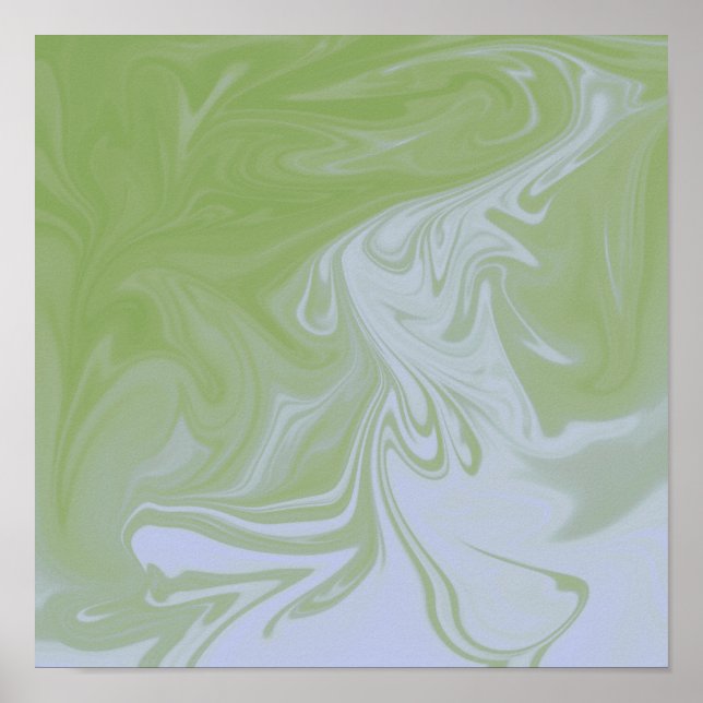 Olive Green, White Liquide Art Poster (Vorne)