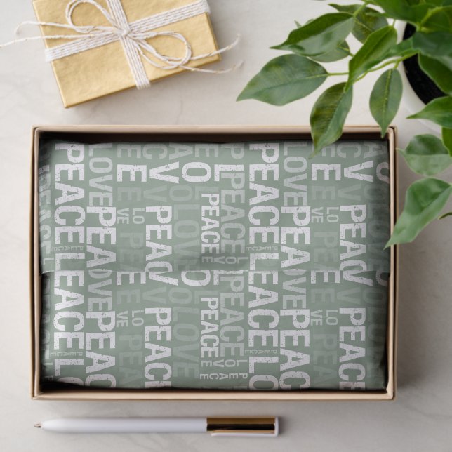 Olive Green White Peace Love Christmas Seidenpapier (Geschenk)
