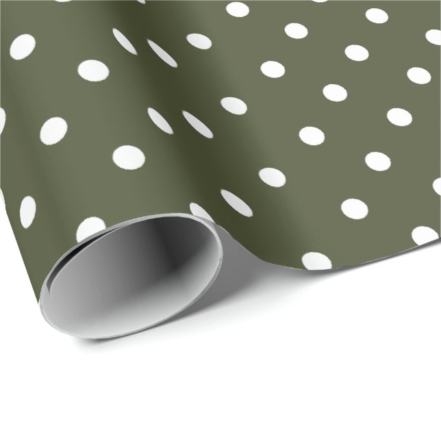 Olive Green | White Polka Dot Wrapping Paper Geschenkpapier (Rolleneckpunkt)