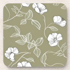 Olive green white simple line art getränkeuntersetzer