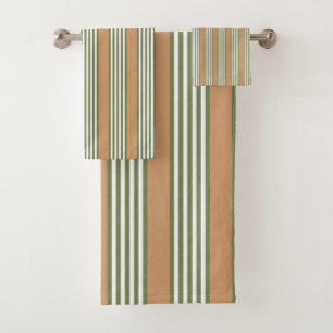 Olive-Green-White-Streifen-Muster mit Bräune Badhandtuch Set