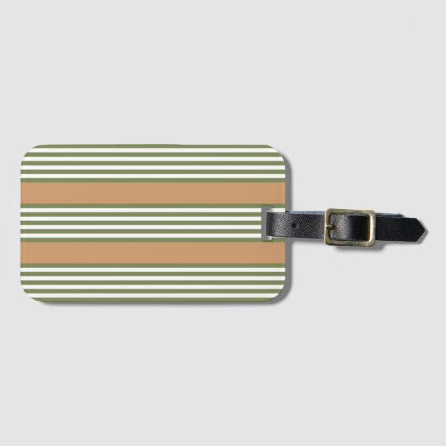 Olive-Green-White-Streifen-Muster mit Bräune Gepäckanhänger (Vorderseite (Horizontal))