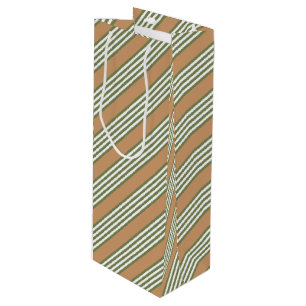 Olive-Green-White-Streifen-Muster mit Bräune Geschenktüte Für Weinflaschen