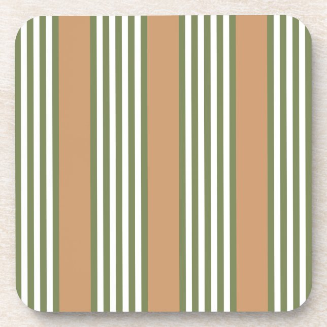 Olive-Green-White-Streifen-Muster mit Bräune Getränkeuntersetzer (Vorderseite)