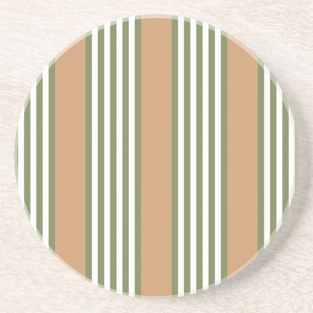 Olive-Green-White-Streifen-Muster mit Bräune Getränkeuntersetzer (Vorne)