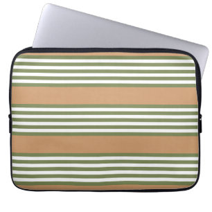Olive-Green-White-Streifen-Muster mit Bräune Laptopschutzhülle