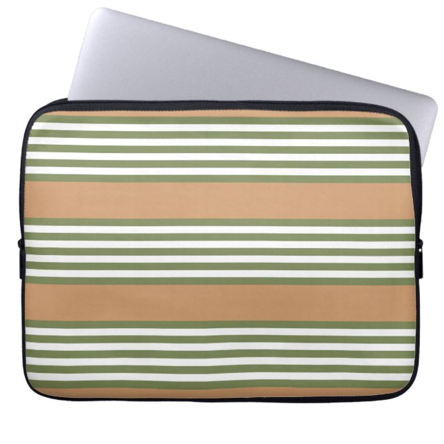 Olive-Green-White-Streifen-Muster mit Bräune Laptopschutzhülle (Vorderseite)