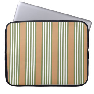 Olive-Green-White-Streifen-Muster mit Bräune Laptopschutzhülle