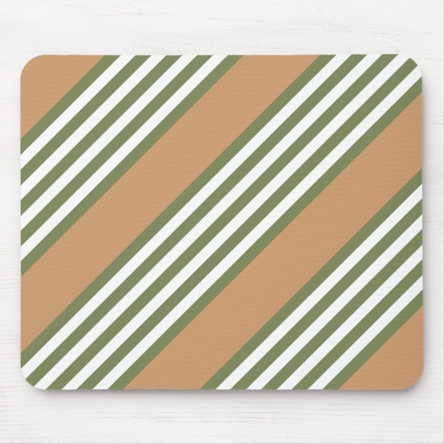 Olive-Green-White-Streifen-Muster mit Bräune Mousepad (Vorne)