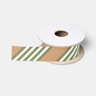 Olive-Green-White-Streifen-Muster mit Bräune Satinband