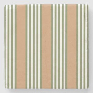 Olive-Green-White-Streifen-Muster mit Bräune Steinuntersetzer