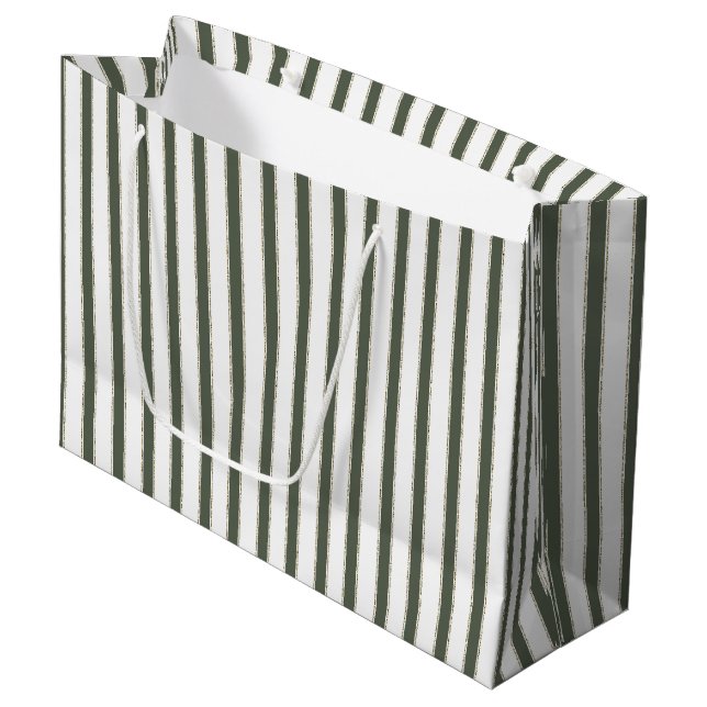 Olive Green White Stripes Christmas Große Geschenktüte (Vorderseite Schrägansicht)