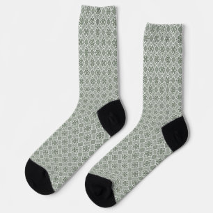 Olive Green & White Tatreez Henna Thobe Muster Socken