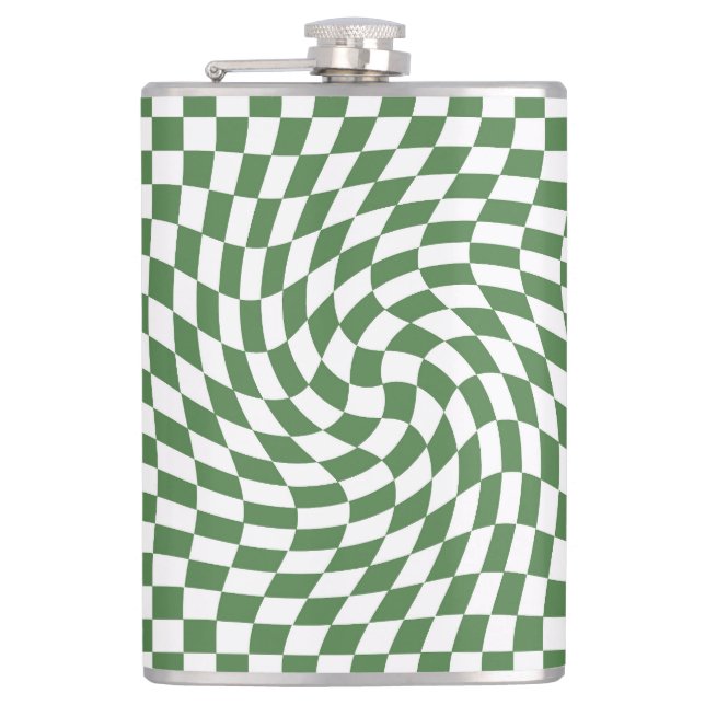 Olive Green & White Warted Checkered Pattern Flachmann (Vorderseite)