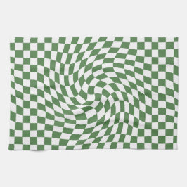 Olive Green & White Warted Checkered Pattern Geschirrtuch