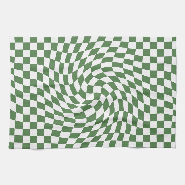 Olive Green & White Warted Checkered Pattern Geschirrtuch (Horizontal)