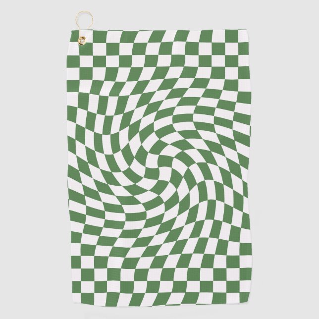 Olive Green & White Warted Checkered Pattern Golfhandtuch (Vorderseite)