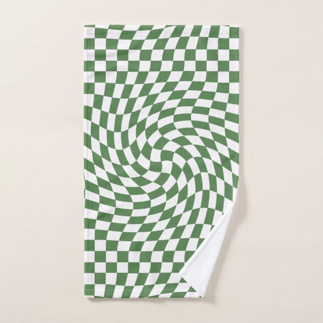Olive Green & White Warted Checkered Pattern Handtuch (Handtuch)