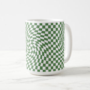 Olive Green & White Warted Checkered Pattern Kaffeetasse