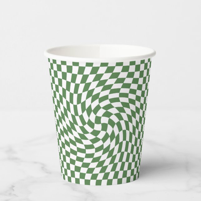 Olive Green & White Warted Checkered Pattern Pappbecher (Links)