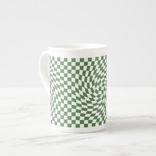 Olive Green & White Warted Checkered Pattern Prozellantasse (Vorderseite Links)