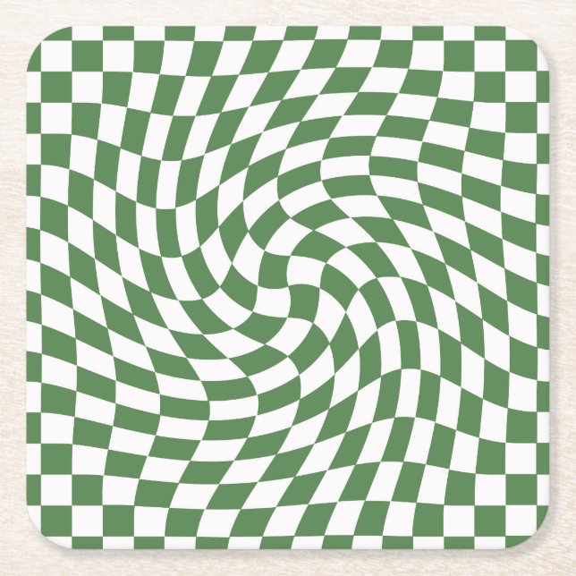 Olive Green & White Warted Checkered Pattern Rechteckiger Pappuntersetzer (Vorderseite)