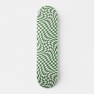Olive Green & White Warted Checkered Pattern Skateboard