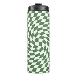 Olive Green & White Warted Checkered Pattern Thermosbecher