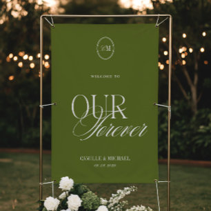 Olive Green Willkommen auf unserer Hochzeit Vinyl Banner