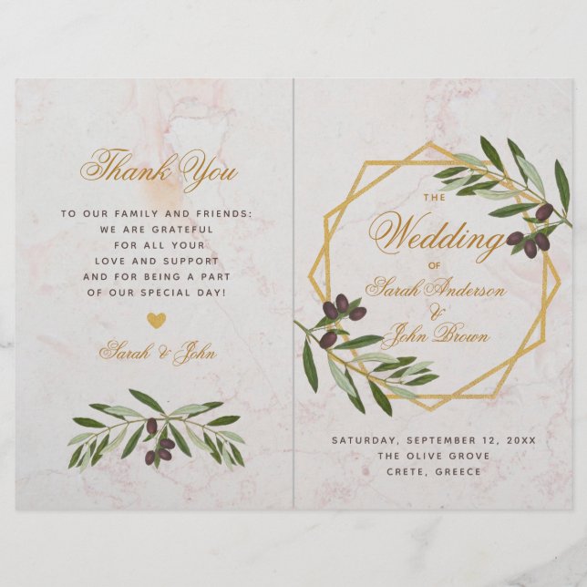 Olive Greenery Botanical Geometric Wedding Program (Vorderseite)