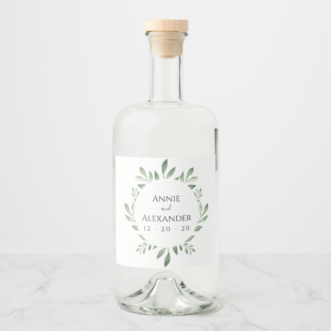 Olive Greenery Botanische Wasserfarbe Alkoholflaschenetikett (Vorderseite)