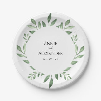 Olive Greenery Botanische Wasserfarbe Pappteller