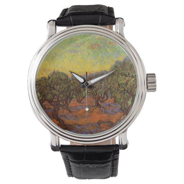 Olive Grove, Orange Sky von Vincent van Gogh Armbanduhr (Vorderseite)