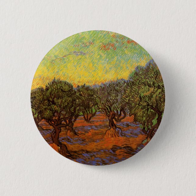 Olive Grove, Orange Sky von Vincent van Gogh Button (Vorderseite)