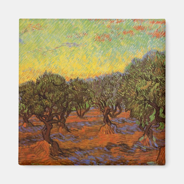 Olive Grove, Orange Sky von Vincent van Gogh Magnet (Vorne)