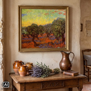 Olive Grove, Orange Sky von Vincent van Gogh Poster