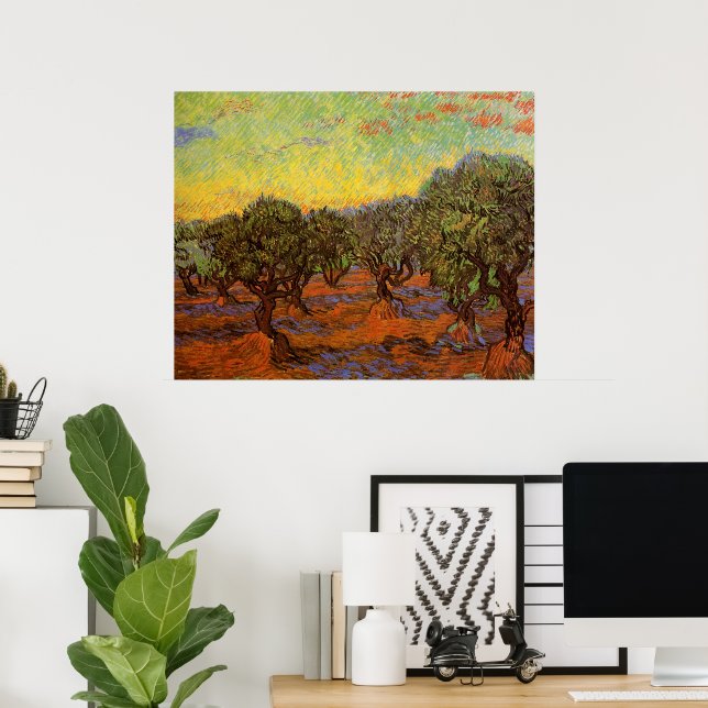 Olive Grove, Orange Sky von Vincent van Gogh Poster (Heimbüro)