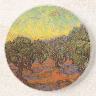 Olive Grove, Orange Sky von Vincent van Gogh Sandstein Untersetzer