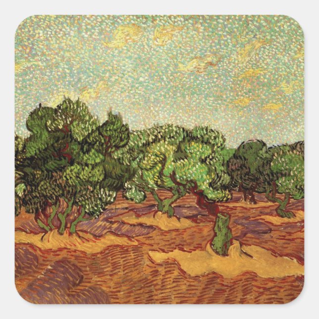 Olive Grove, Pale Blue Sky von Vincent van Gogh Quadratischer Aufkleber (Vorderseite)