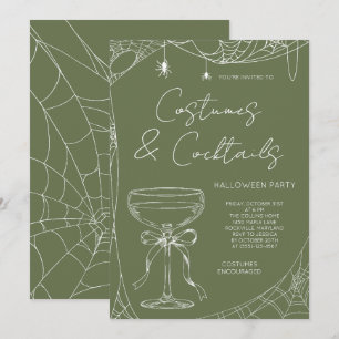 Olive-Grün-Kostüme und Cocktails Halloween-Party Einladung