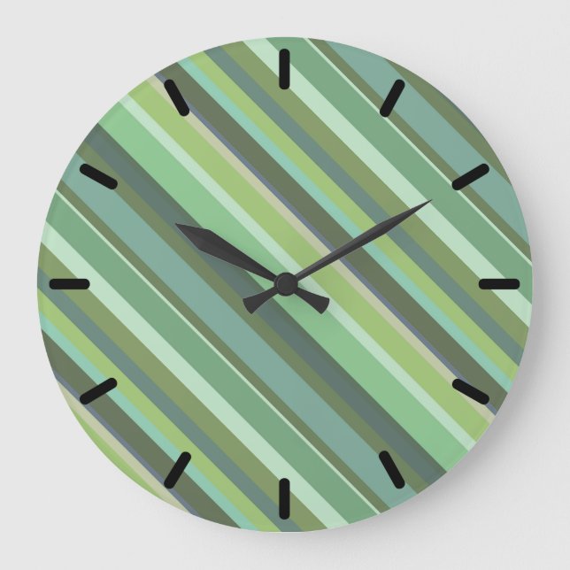 Olive-grüne Diagonalstreifen Große Wanduhr (Vorderseite)