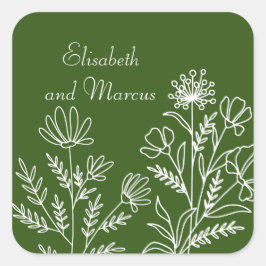 Olive-grüne Hochzeit Blumenkleber Quadratischer Aufkleber