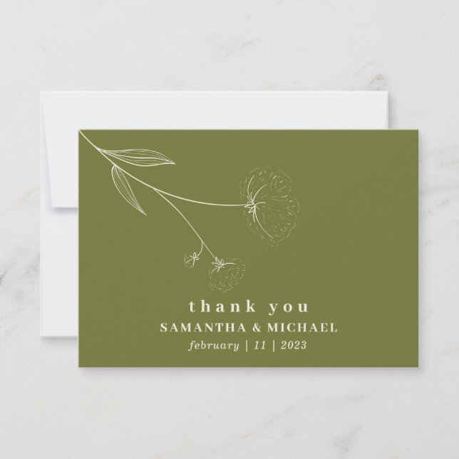 Olive-Grünes-Baumwoll-Blumen-Boho-beige-Dankeschön Einladung (Vorderseite)