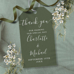Olive-Grünes Script Danke Hochzeitsgunst Geschenkanhänger